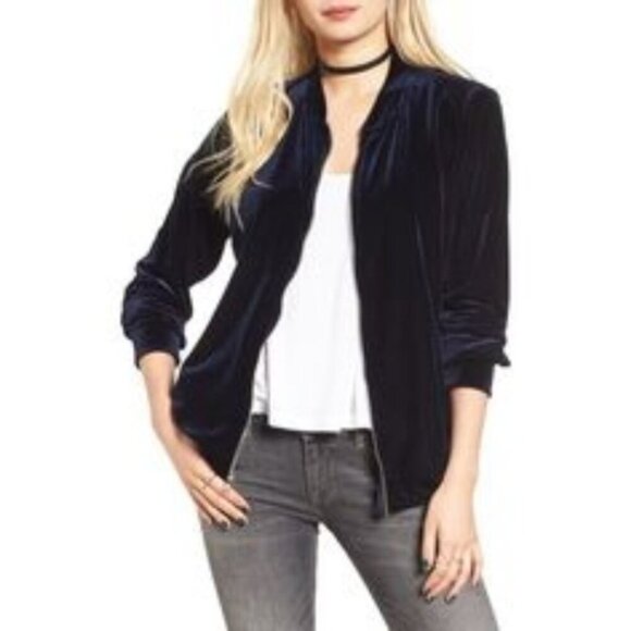 NWOT bp ~ Blue Faux Velvet Zip-up Jacket ~ Size S - Picture 1 of 4